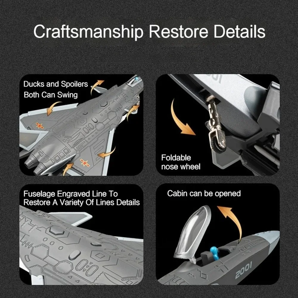 مقياس 1:84 J-20 الشبح المقاتل لعبة مجسمة ضوء الصوت بنقرة واحدة طرد التراجع نماذج الطائرات العسكرية الاطفال الهوايات الهدايا