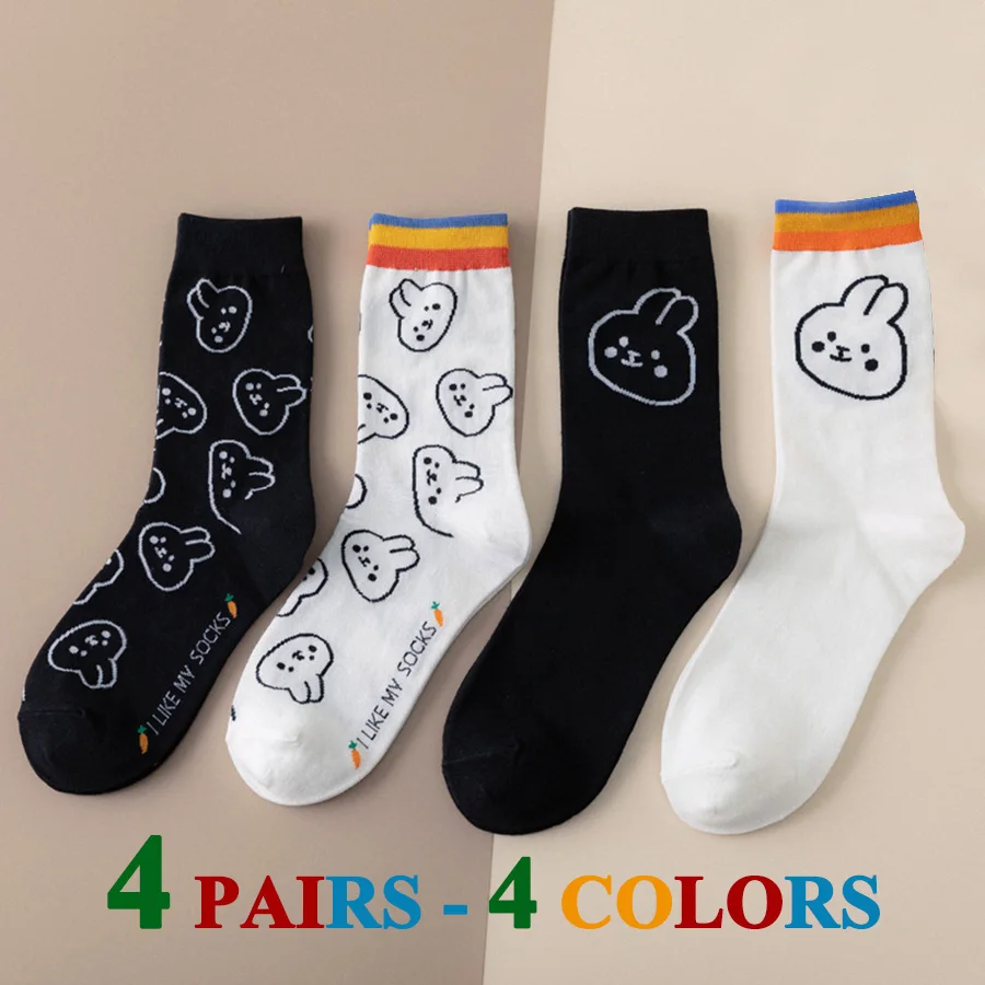 3 Pairs/Lot Cute Socks Women Black White Butterfly Colorful Long Cotton Casual Funny Cartoon Middle Tube Sock Girls Gift