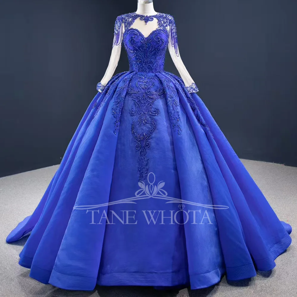 

Роскошное синее длинное вечернее платье женское с круглым вырезом и длинными рукавами на шнуровке сзади, расшитое блестками и вышивкой, настраиваемый халат De Soirée 2025