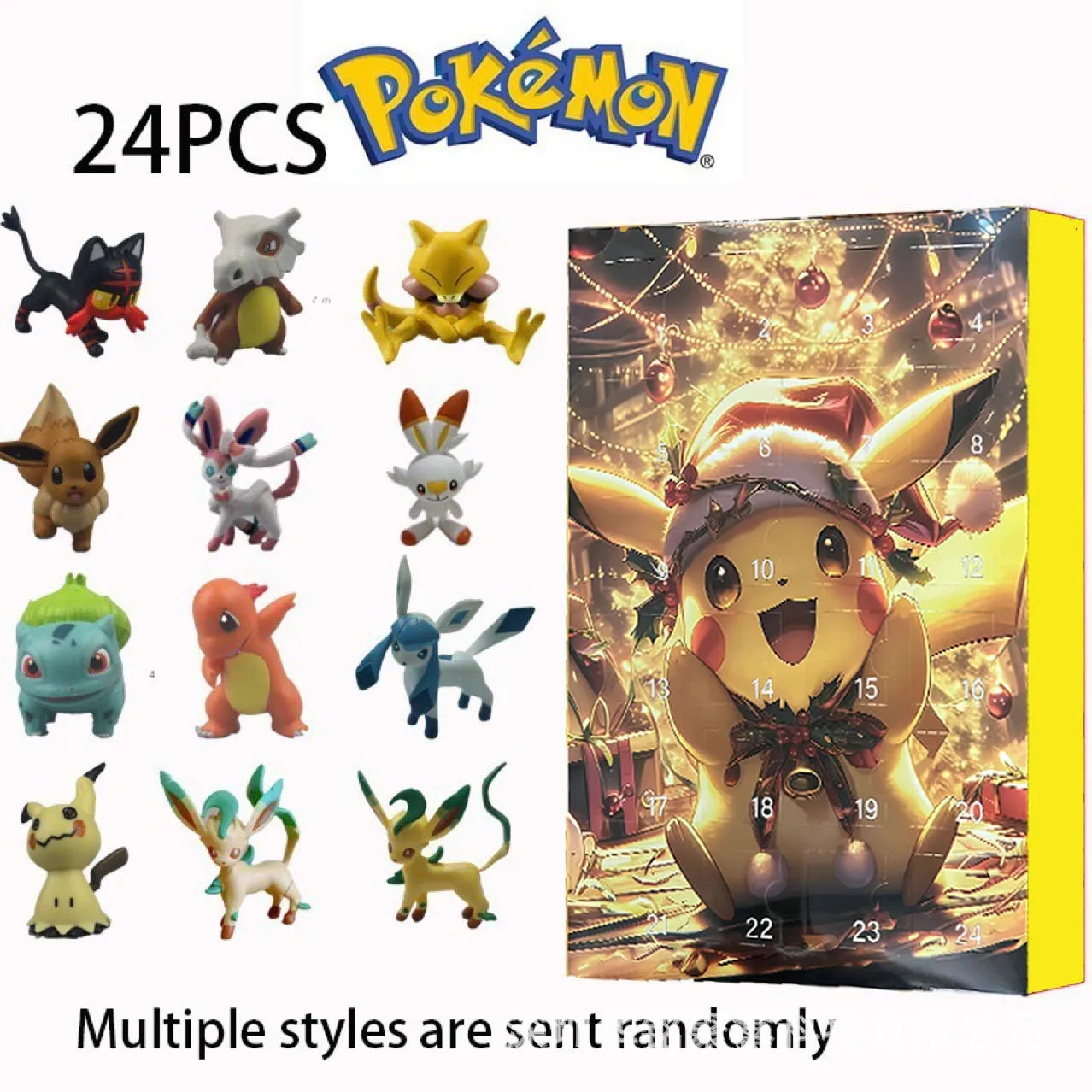 Cute Cartoon Pokemon Pikachu Figure Christmas Advent Calendar Blind Box 24 Days Xmas Countdown Calendar Mini Dolls Kit Toys Gift