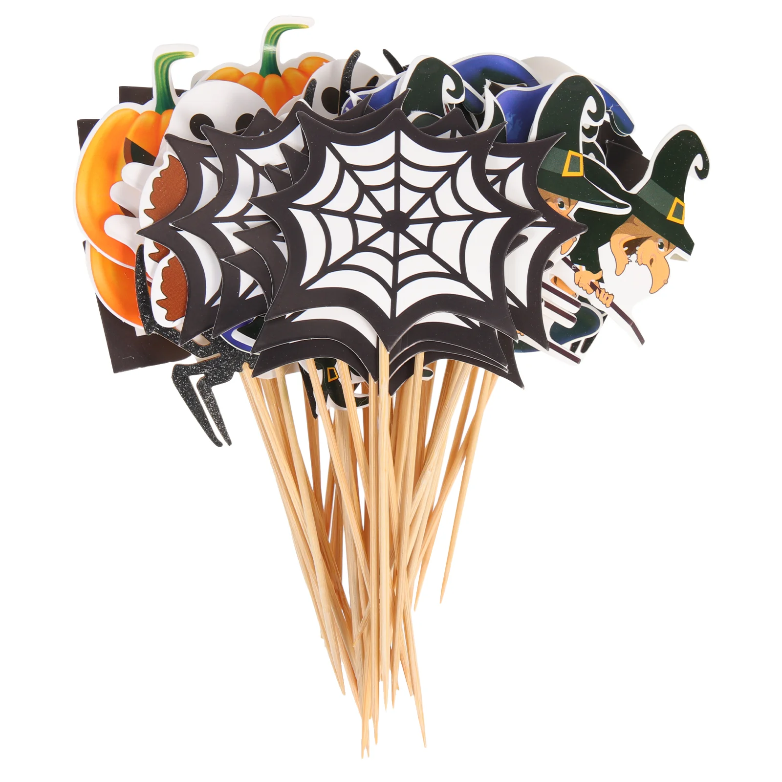 48 Pcs Halloween Cake Insert Inserted Cards Decor Funny Dessert Toppers Cupcake Pickers Wood Decorations