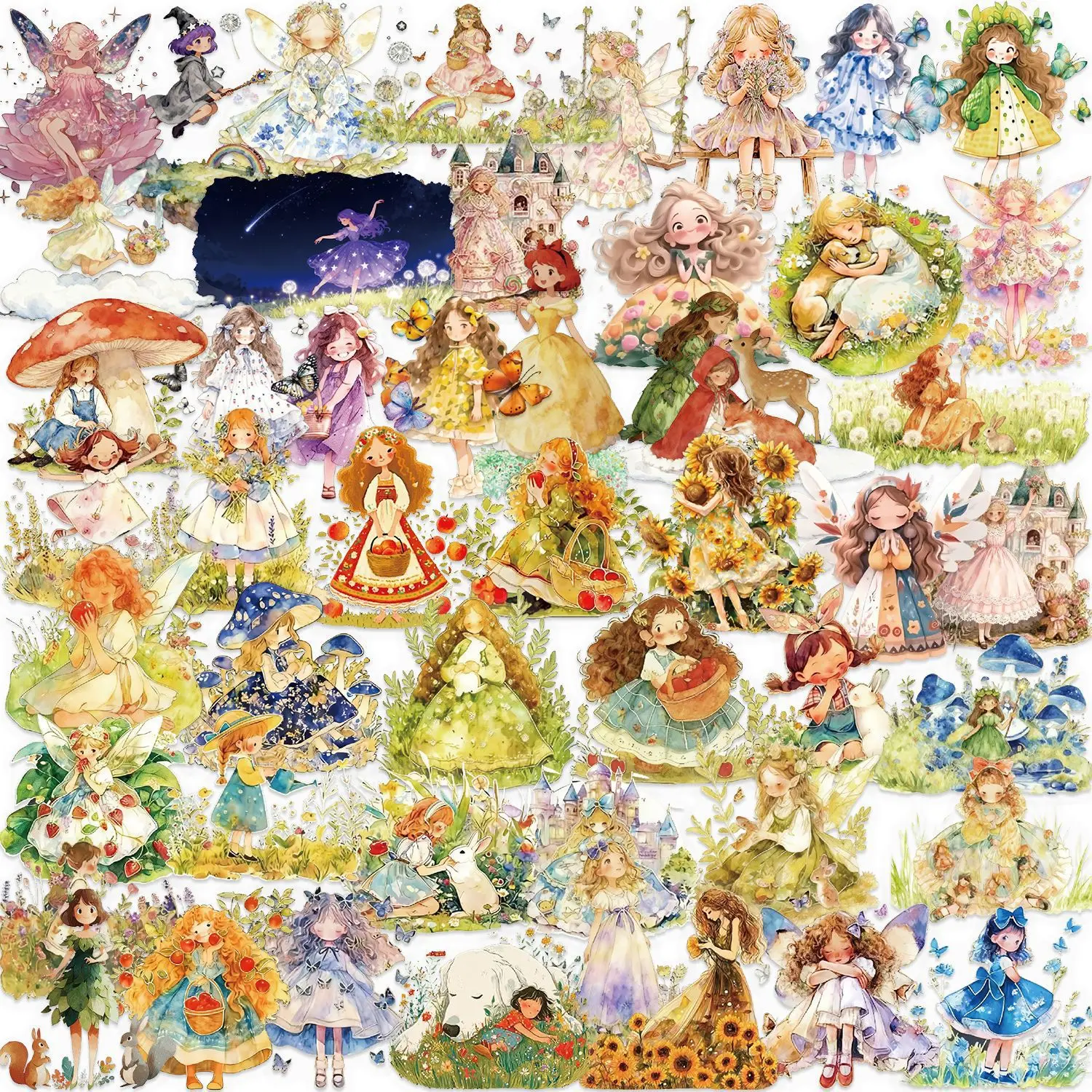 50 Stück Märchenprinzessin Transparente PET Dekorative Aufkleber Set DIY Laptop Wasserbecher Dekorative Sticker