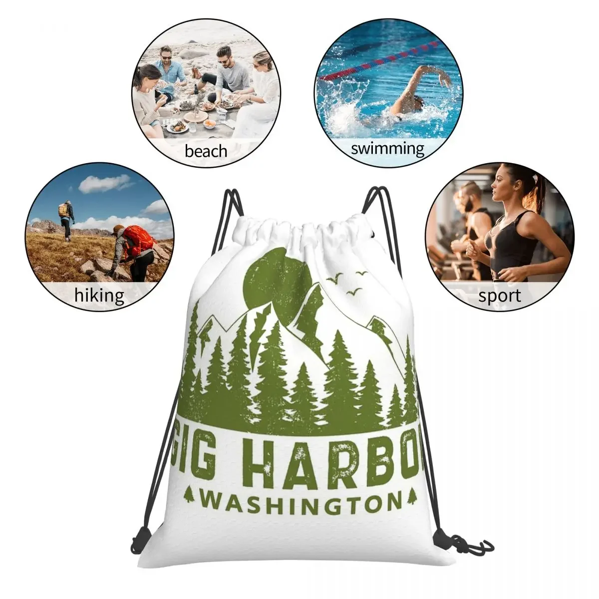 Gig harbour-mochilas de vista de montaña, mochilas con cordón, paquete de bolsillo, bolsa deportiva para estudiantes de viaje