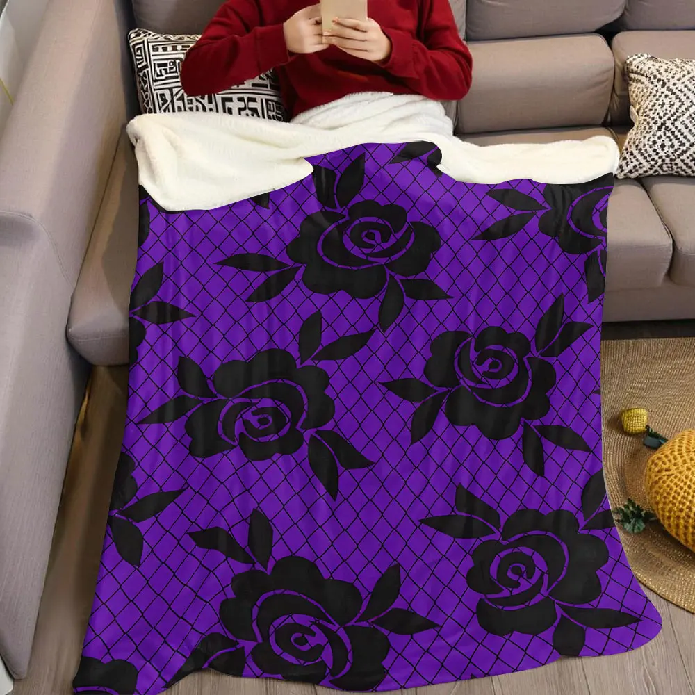 purple lace rose mesh Flannel Blanket Warm Soft Halloween Christmas Decorative Couch Warm Cozy All-Season Gift