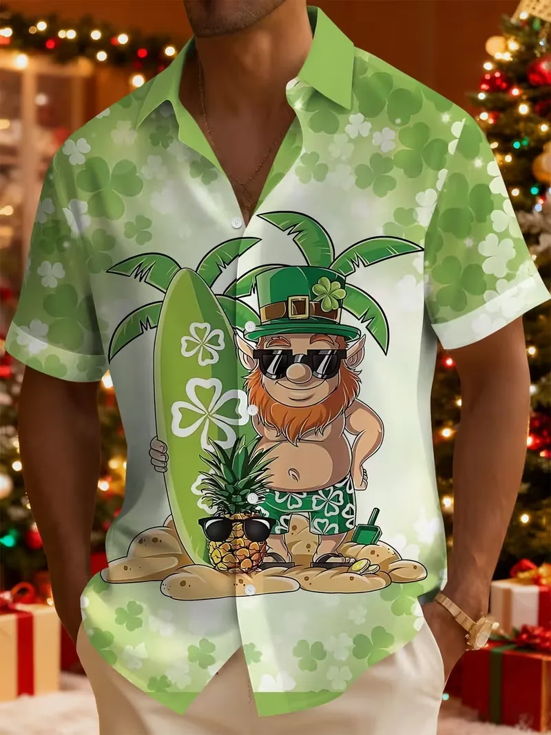 

Men's St. Patrick's Day Beach Shirts Casual Button Up Short Sleeve Hawaiian Shirt 3d Print Holiday Surfing Shirt For Men