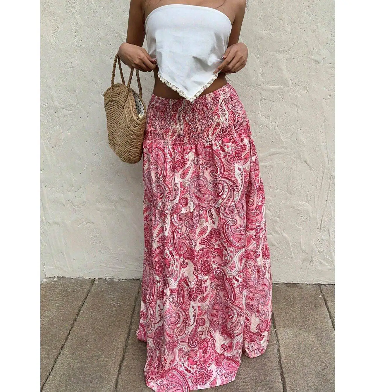 Bohemian Print High Waist A-Line  Skirt Fashionable Summer Holiday Travel Skirt Women's Soft Comfortable Polyester Fiber