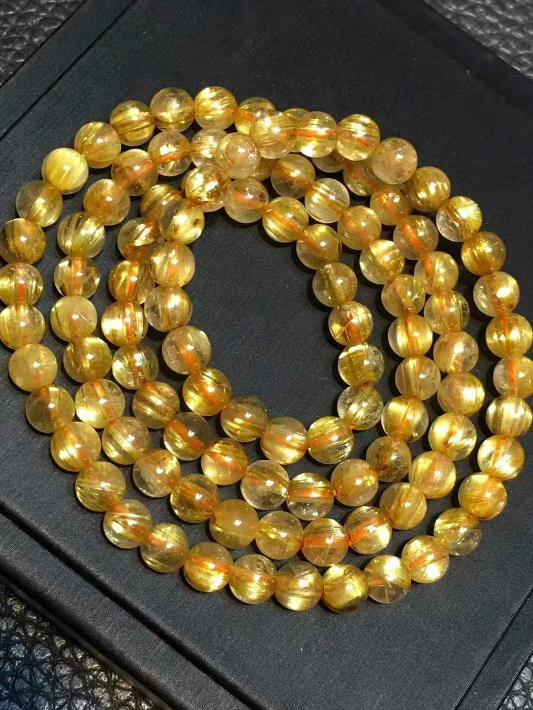 Natural Gold Rutilated Quartz 3 Laps Bracelet 5.8mm Clear Round Beads Rutilated Brazil Women Men Fashion Wealthy Stone AAAAAAA