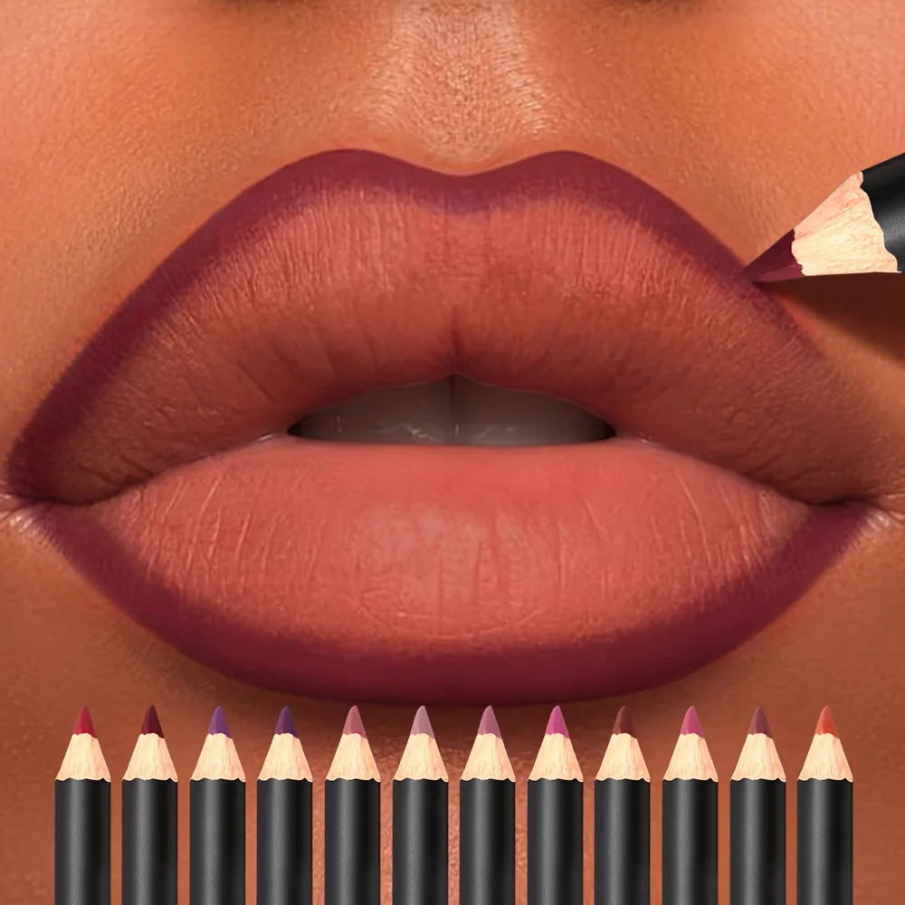 ลิปไลเนอร์เนื้อแมทกันน้ำและลิปสติกแบบทินท์, ดินสอเขียนขอบปากสีแดงติดทนนานไม่ติดถ้วย, ให้ความชุ่มชื้น, 12 สี