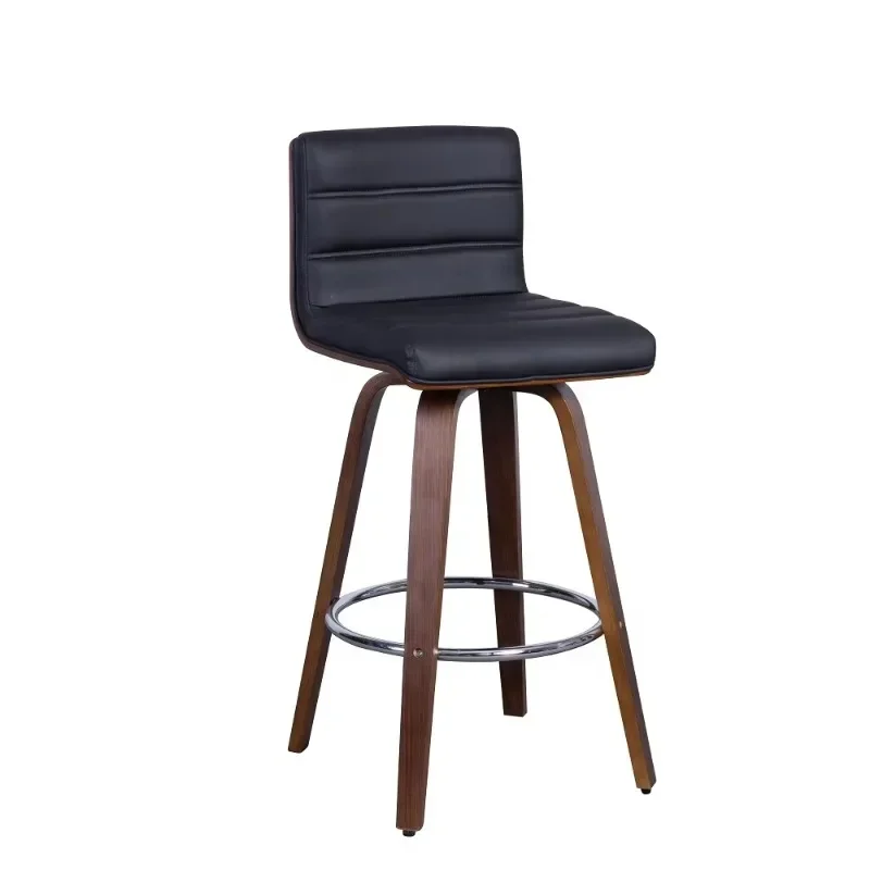 Swivel bar stool with backrest, upholstered leather bar stool, kitchen island modern bar stool chair, black