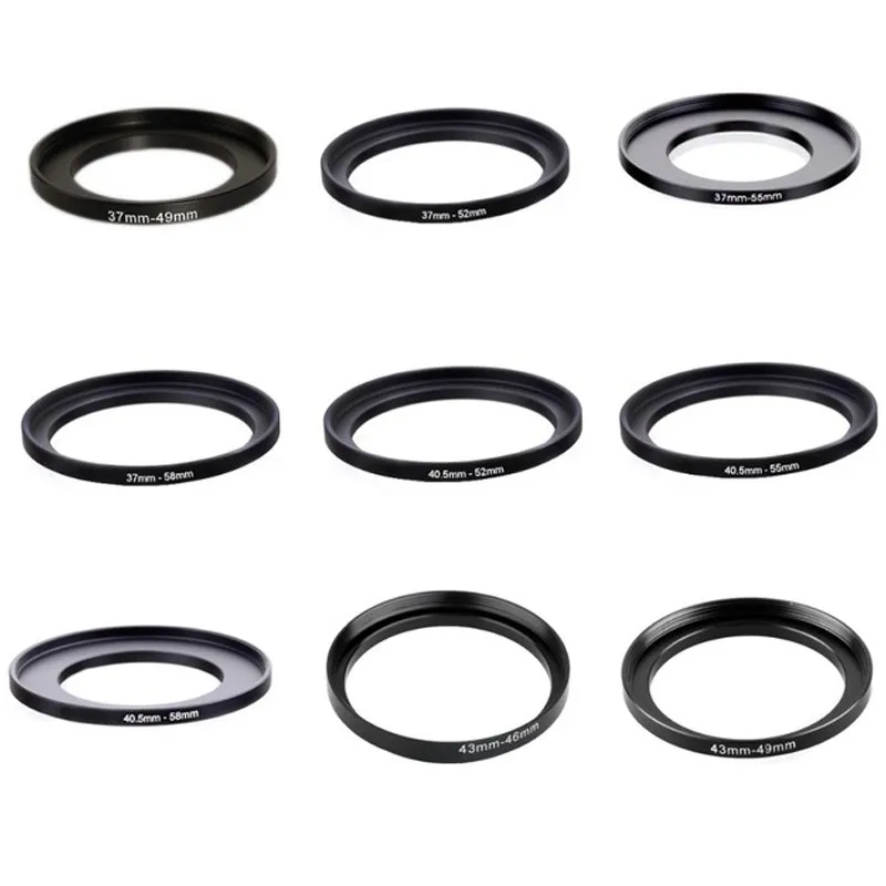 37-49 37-52 37-55 37-58 40.5-52 40.5-55 40.5-58 43-46 43-49 72-82mm Metal Step Up Rings Lens Adapter Filter Set