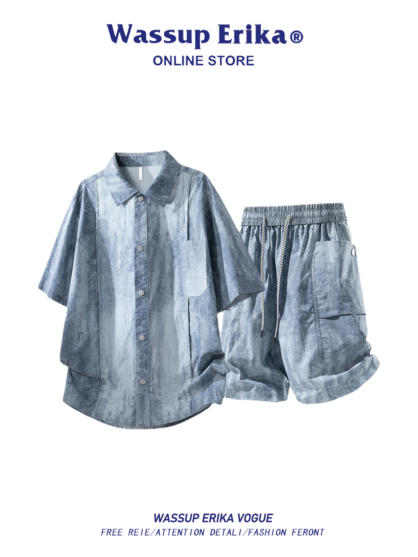 camisa-de-mezclilla-retro-americana-wassup-erika-para-hombre-conjunto-de-verano-de-manga-corta-ropa-deportiva-informal-pantalones-cortos-de-fibra-de-poliester