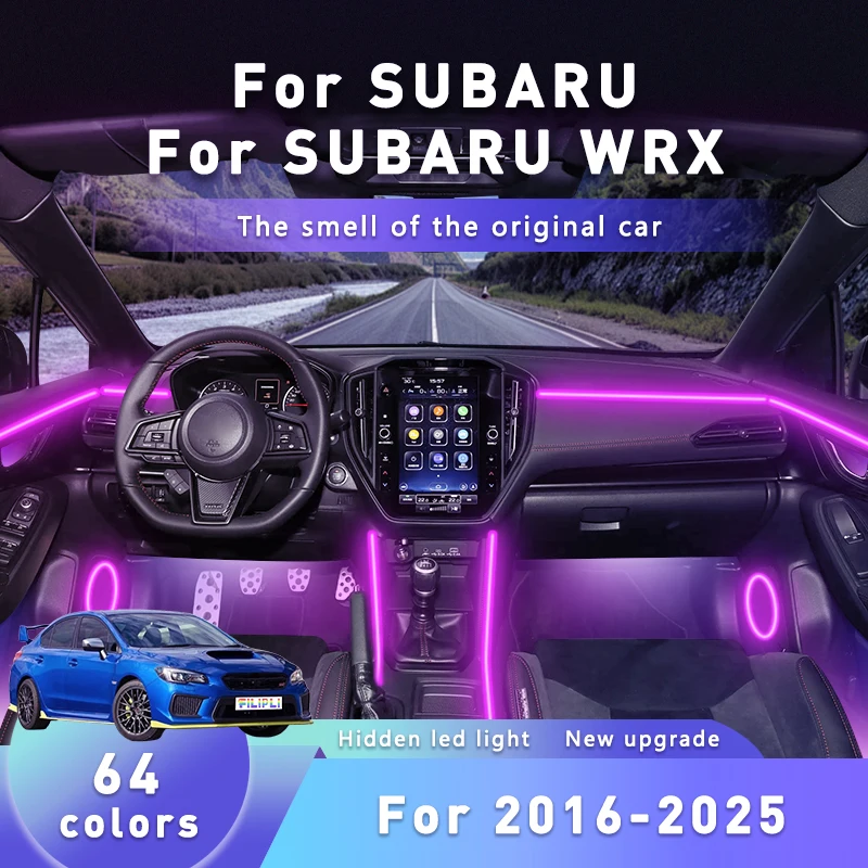 

FILIPLI для SUBARU WRX 2018, активируемый звуком, управление Bluetooth, внутреннее освещение автомобиля, 64 RGB, окружающее освещение салона автомобиля
