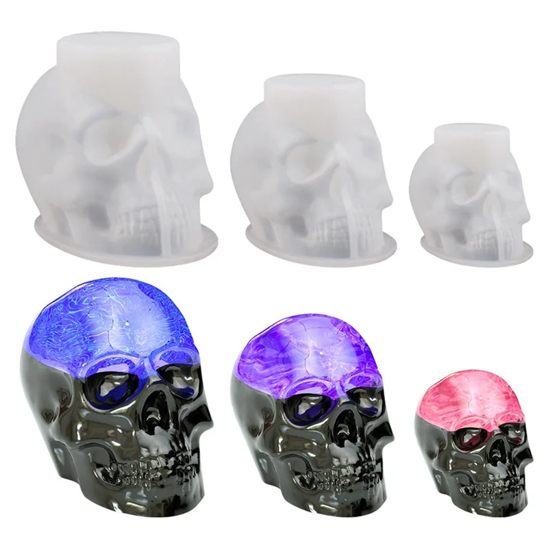 Molde de silicona con forma de calavera para fabricación de velas, molde de silicona con forma de calavera 3D, hecho a mano, 3 piezas