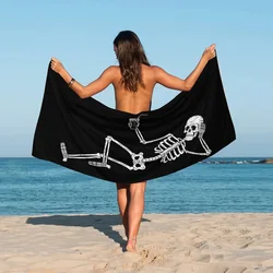 Funny Black Skull Death Printed Beach Towel Quick Dry Soft Microfiber Beach Mat Large Spa Fashion Towel Men Women Halloween Gift