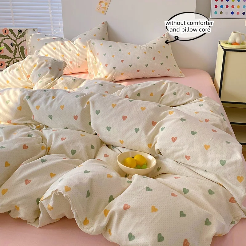 3 Piece Sheet Set  Colorful heart-shaped print duvet cover Set ， comfortable Bedding Set Bedspread for All Season