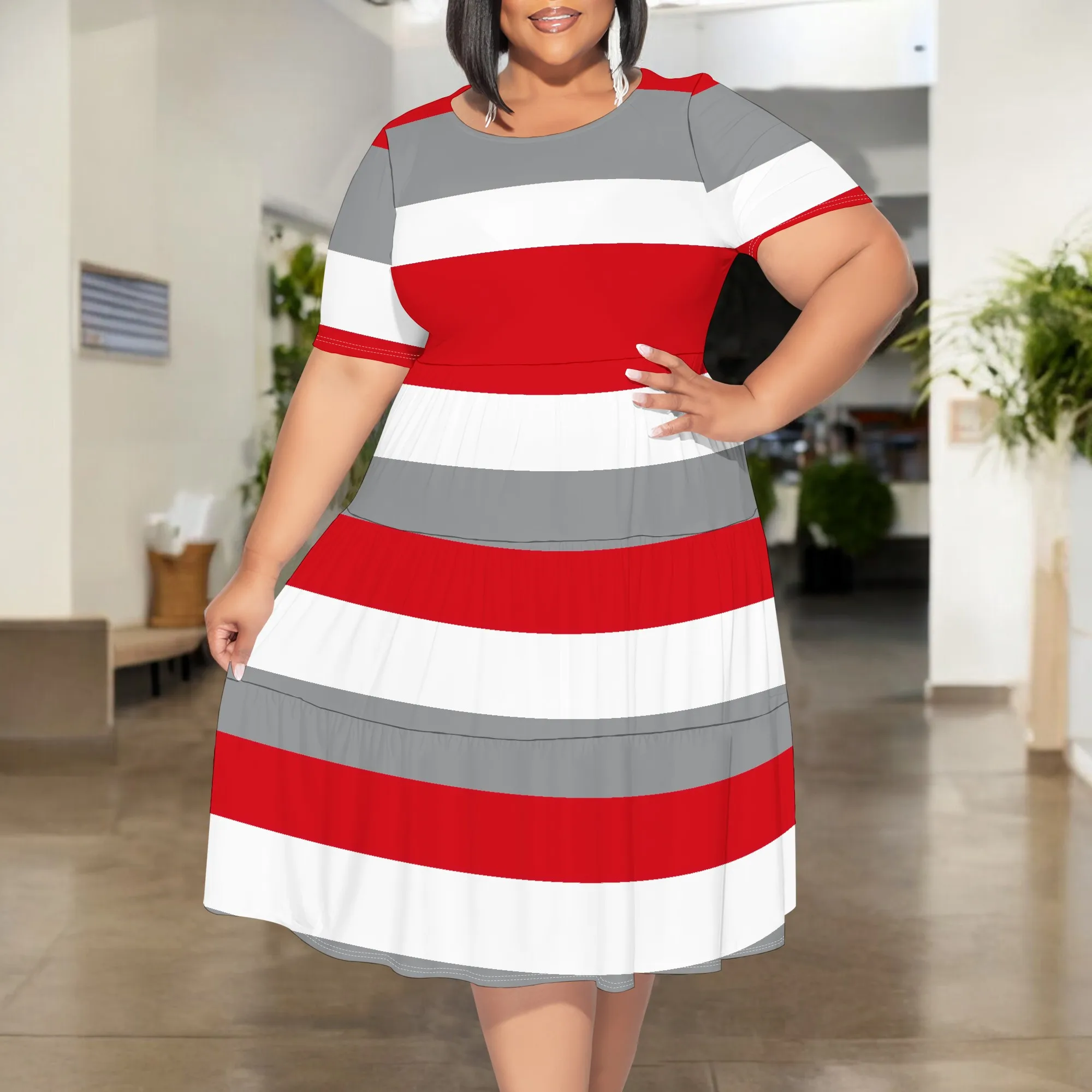 Plus Size Summer Fashion Printed Short Sleeve Maxi Dress for Women Short Sleeve Cocktail Party Loose Casual Dresses Maxi Dresses