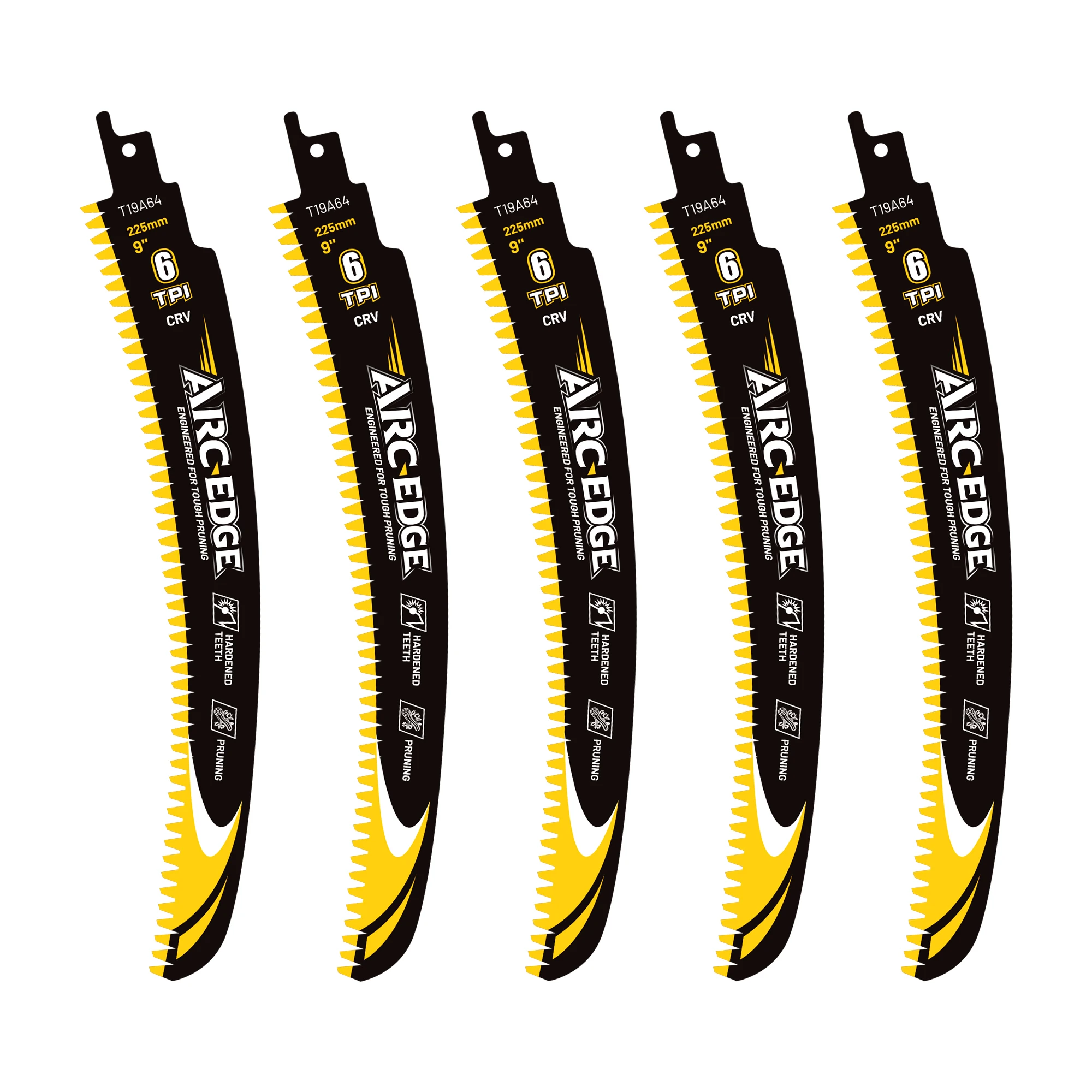 TOLESA 5PCS 9inch Arc Edge Reciprocating Saw Blades, Japanese Teeth Reciprocating Saw Blades for Wood Pruning, Branch Cutting