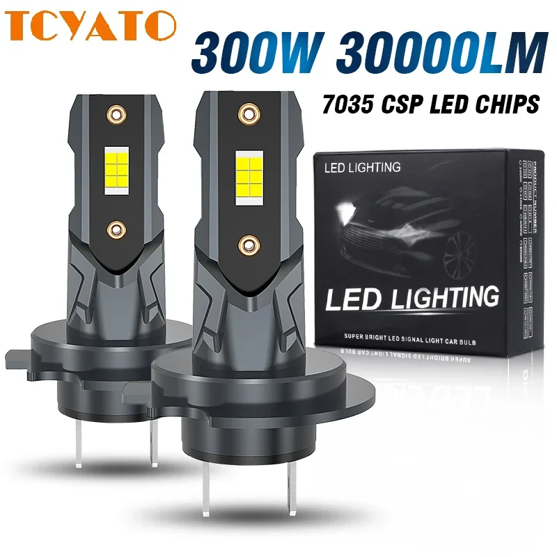

TCYATO 2PCS LED H7 Headlights Bulbs 100W Car Light 7535 CSP Chips STG High Low Beam 6500K 1:1 Mini Size Plug and Play 12V 24V