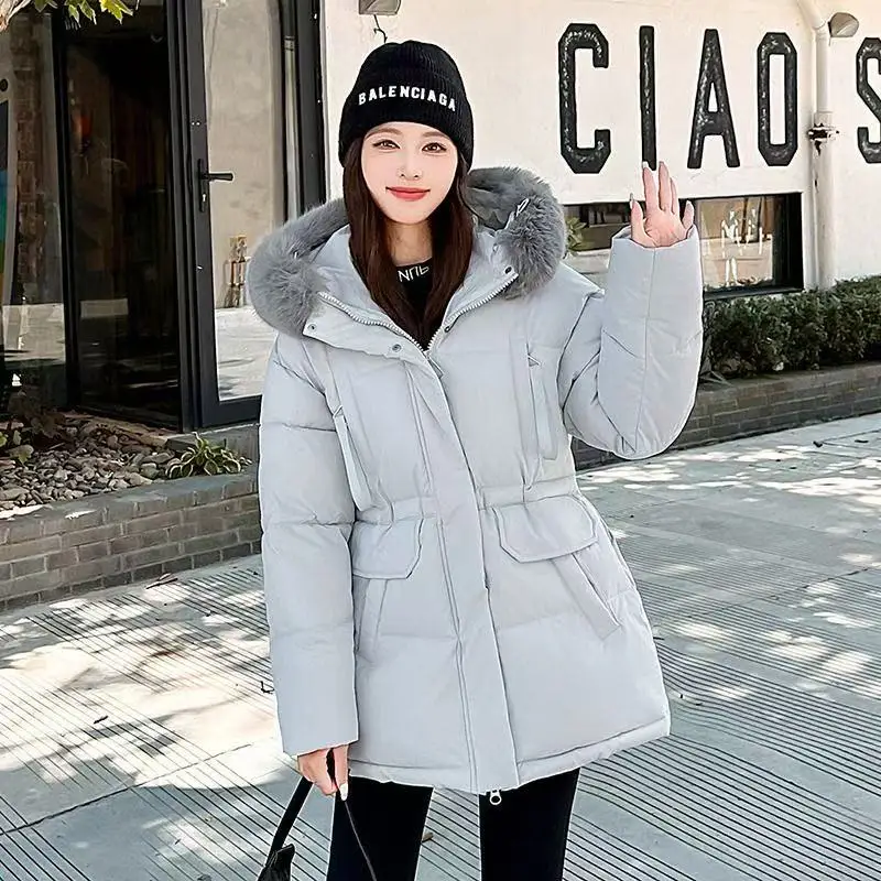 

Autumn Korean Hooded Thick Warm Down Cotton Jacket 2025 New Women Winter Parkas Casual Mid-Length Padded Clothes Loose Overcoat