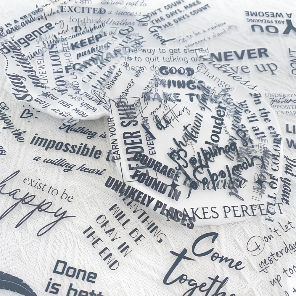 

50pcs Black & White Motivational Phrases Transparent PET Stickers Decals For Phone Laptop Suitcase Guitar DIY Aesthetic Stickers