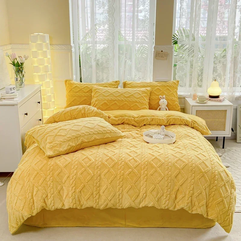 Tafuru Milk Fleece Single Quilt Set Autumn/winter Thickened Warm Solid Color Duvet Cover 200x230 220x240 Bedding for Double Use