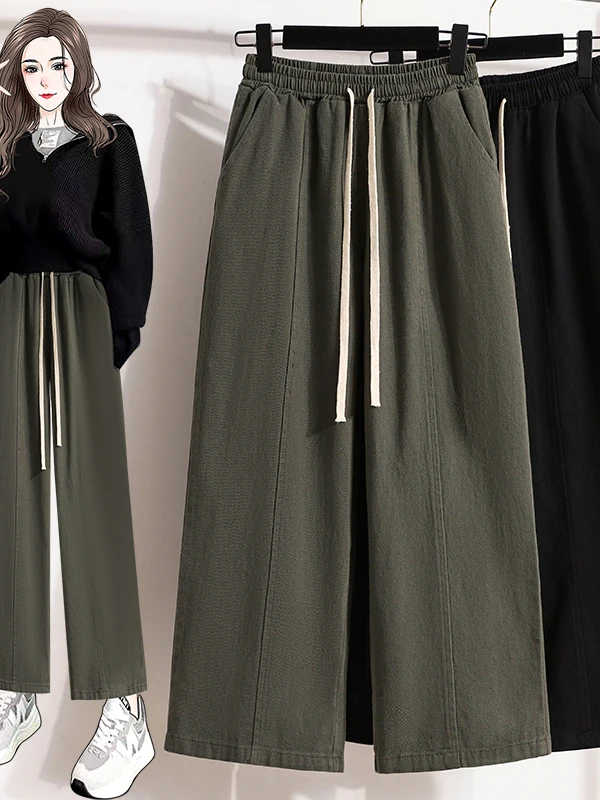 Women's Pure Cotton Sporty Comfortable Simple Match All High Waist Straight Leg Pants Casual High Waist Wide Leg Pants