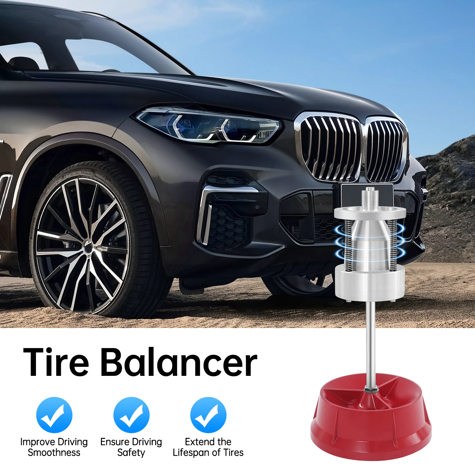 Niveau à bulle portable pour équilibrage de roues et pneus, outils de réparation pour voitures et camions, pour roues avec moyeux de 1 à 4 pouces, rouge/argent