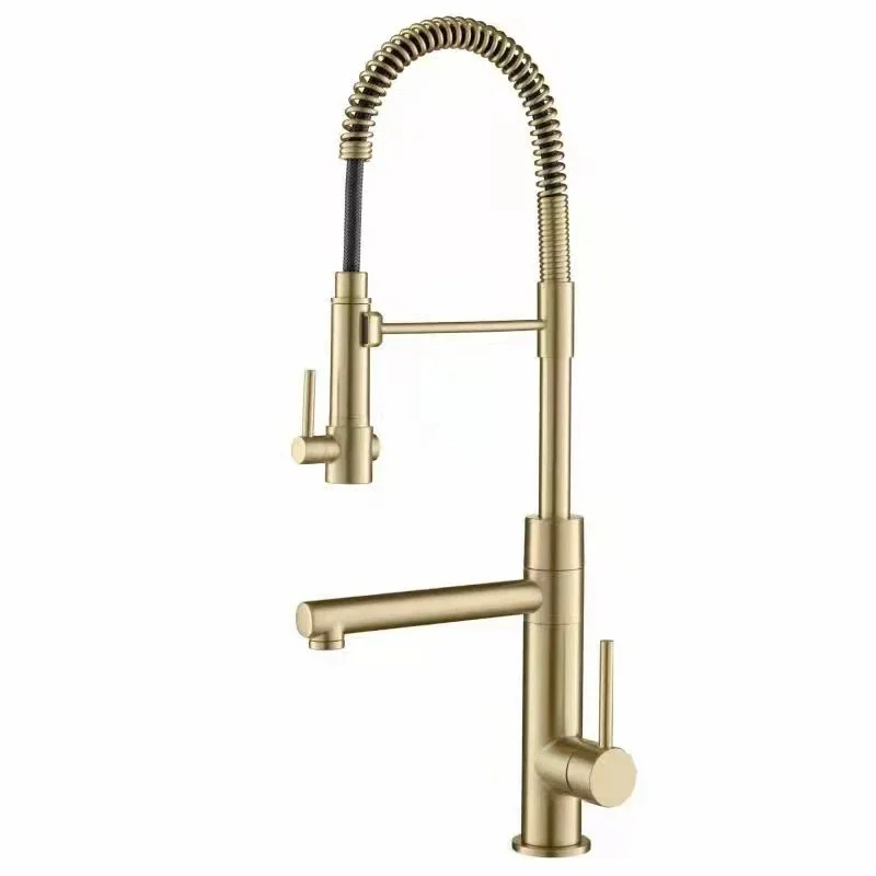 Modern 360 Rotating Deck Mounted Mixer Kitchen Sink Faucet Gold and Black Luxury Brass Provided Contemporary Ceramic 2pcs