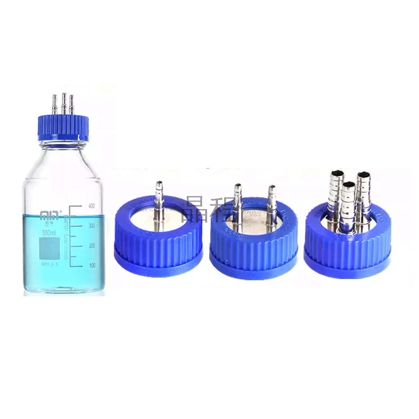 Fermentation Tank Reactor Feed Cover, Stainless Steel Jar Lid with SS Rods, Blue Headspace Refill Cap for 5 Mm Tube
