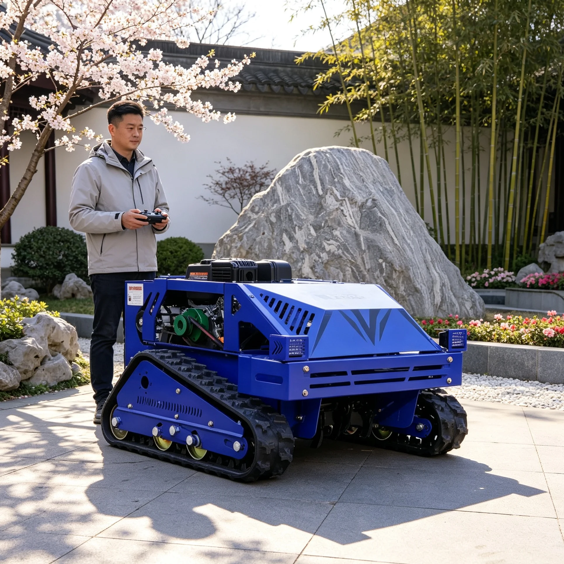 Customized self‑propelled remote‑controlled lawn mower gains optional color selection, four‑stroke single cylinder engine, roads