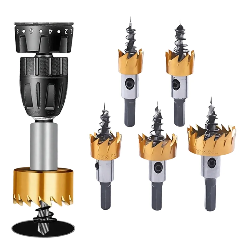 ABKY-Hole Saw Cutter Drill Bit Set 5 Pieces HSS For Sheet Metal Drilling 16Mm 18.5Mm 20Mm 25Mm 30Mm High Precision
