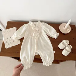 Milancel Nieuwe Herfst Meisjes Rompertjes 0-24M Baby Schattige Beige Strik Jumpsuit Peuter Zoete Bovenkleding