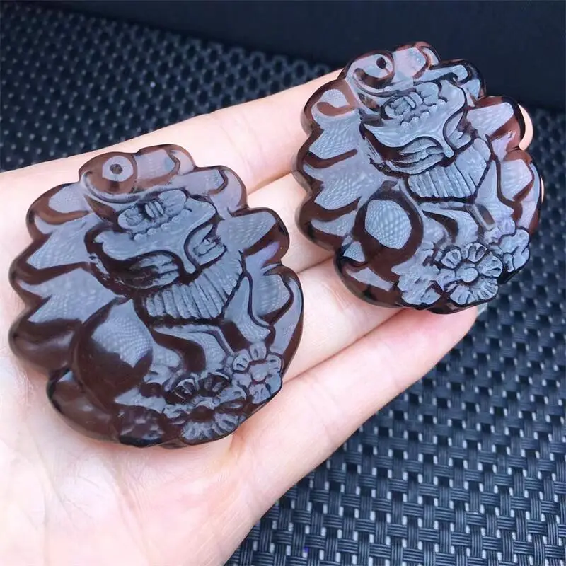 2pcs Natural Clear Obsidian Nine-tailed Fox Fairy Pendant Healing Reiki With Hole Fashion Fengshui Jewelry Gemstone Gift 46MM