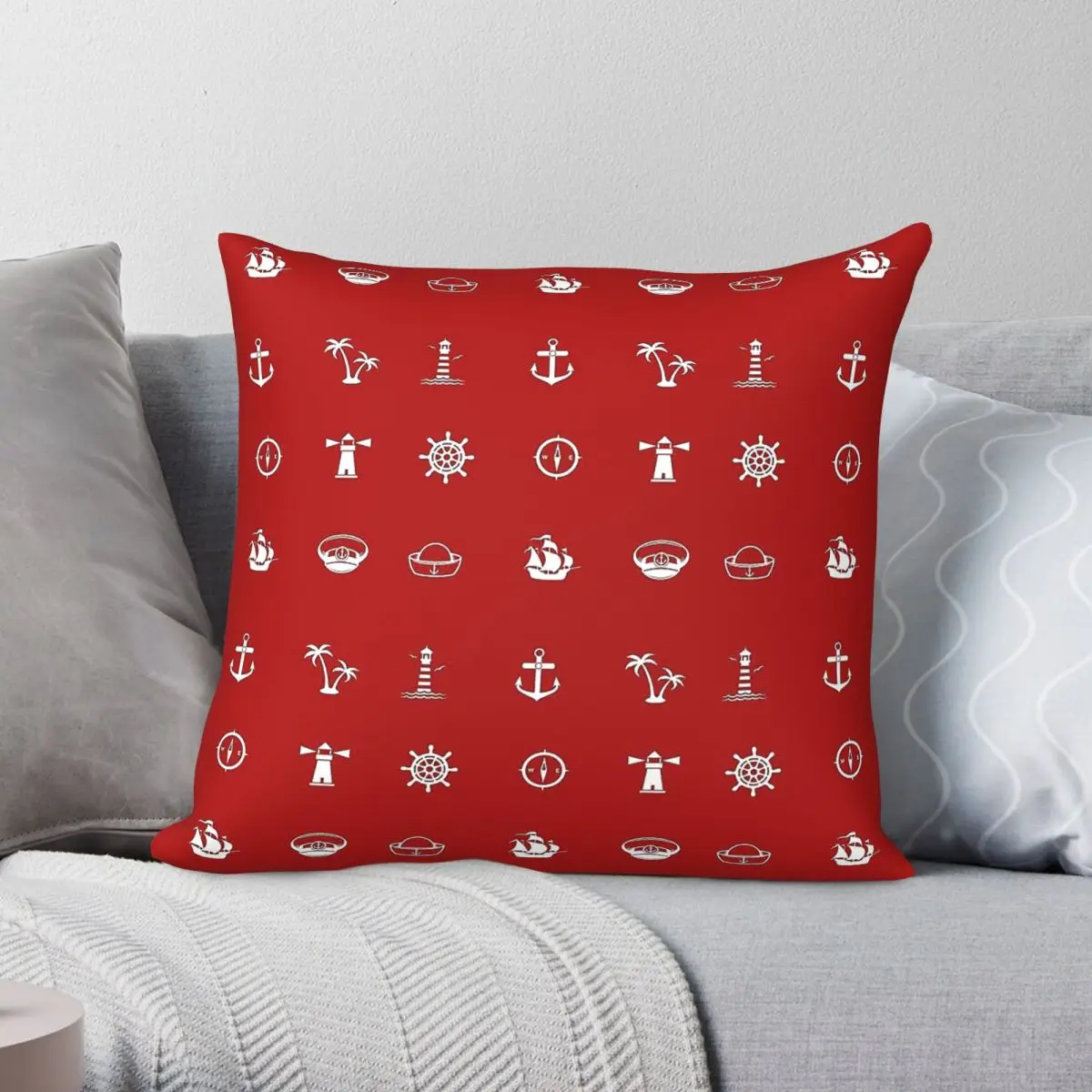 Small And Nautical Red Square Pillowcase Polyester Linen Velvet Creative Decorative Throw Pillow Case Room Cushion Case 45x45