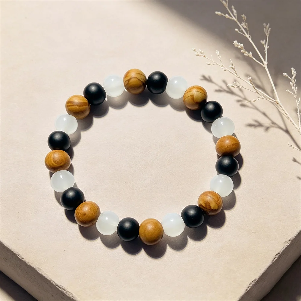 8mm Crystal Body Purification Bracelet Black Tourmaline, and Palo Santo to Enhance Movement and Energy