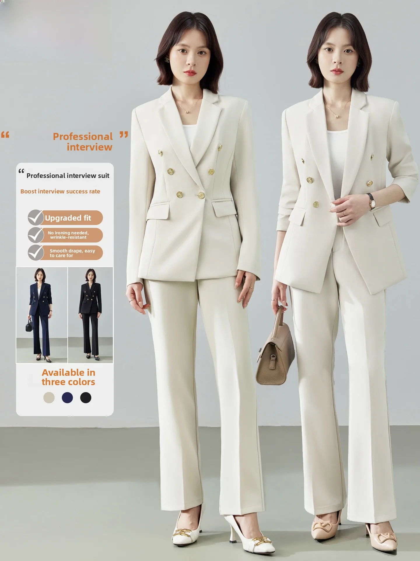 

White Tailored Suit Jacket Women's Student Government Interview Professional Formal High Waist Ladies Suit Set Commute Style