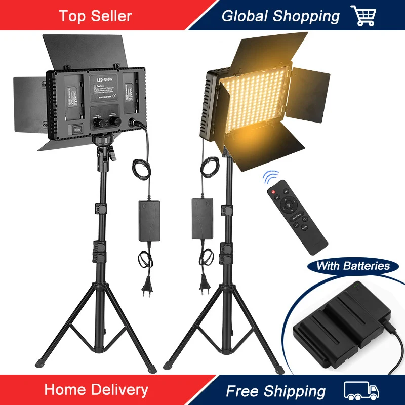 Nagnahz U800+ LED Video Light Photo Studio Lamp Bi-Color 2500K-8500k Dimmable with Tripod Stand Remote for Video Recording Para