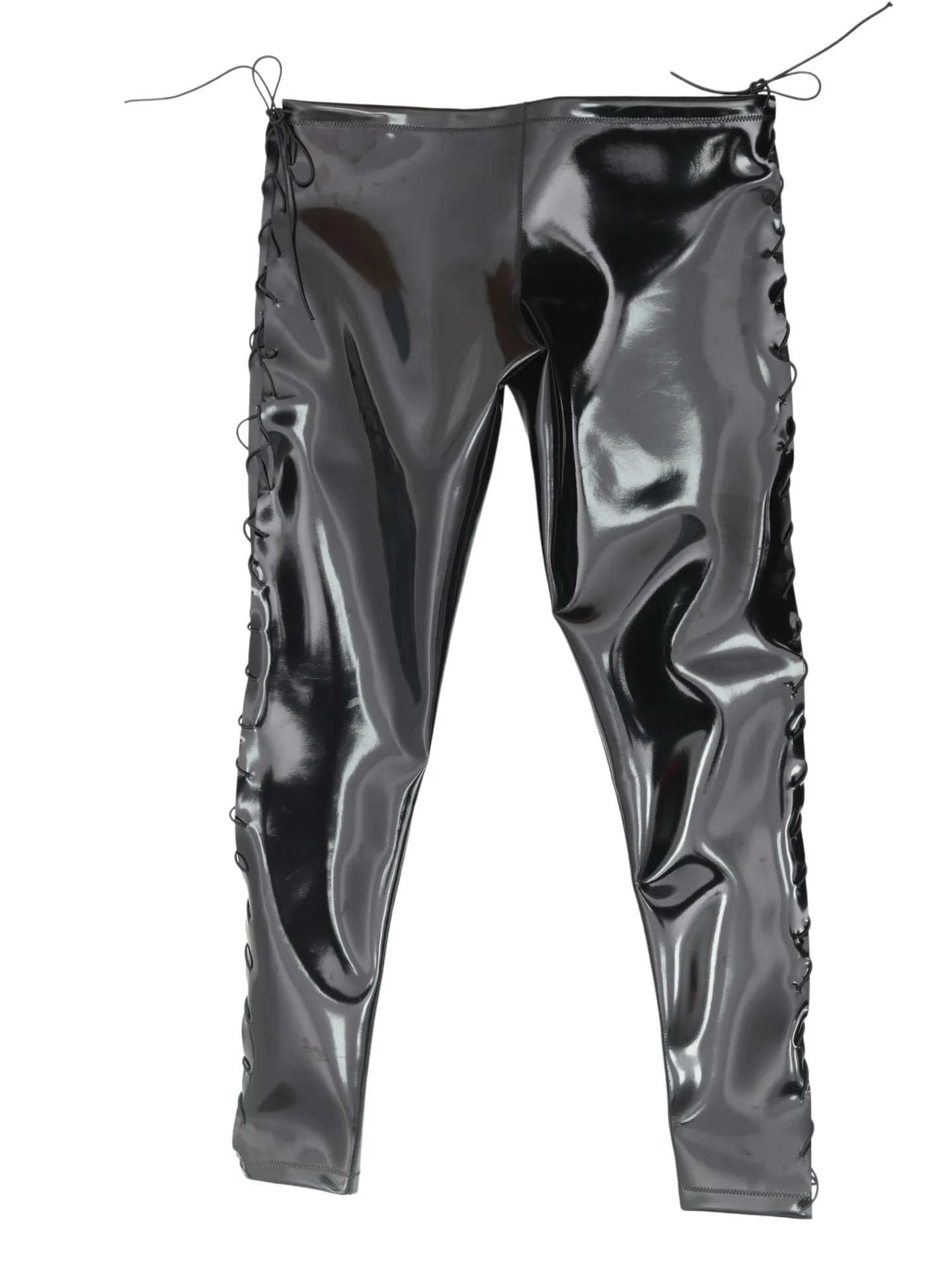 Sexy Men Waterproof PU Elastic Pencil Pants Bandage Hollow No-clean Double Side Slim Trousers Latex Faux Leather Punk Pants view 4
