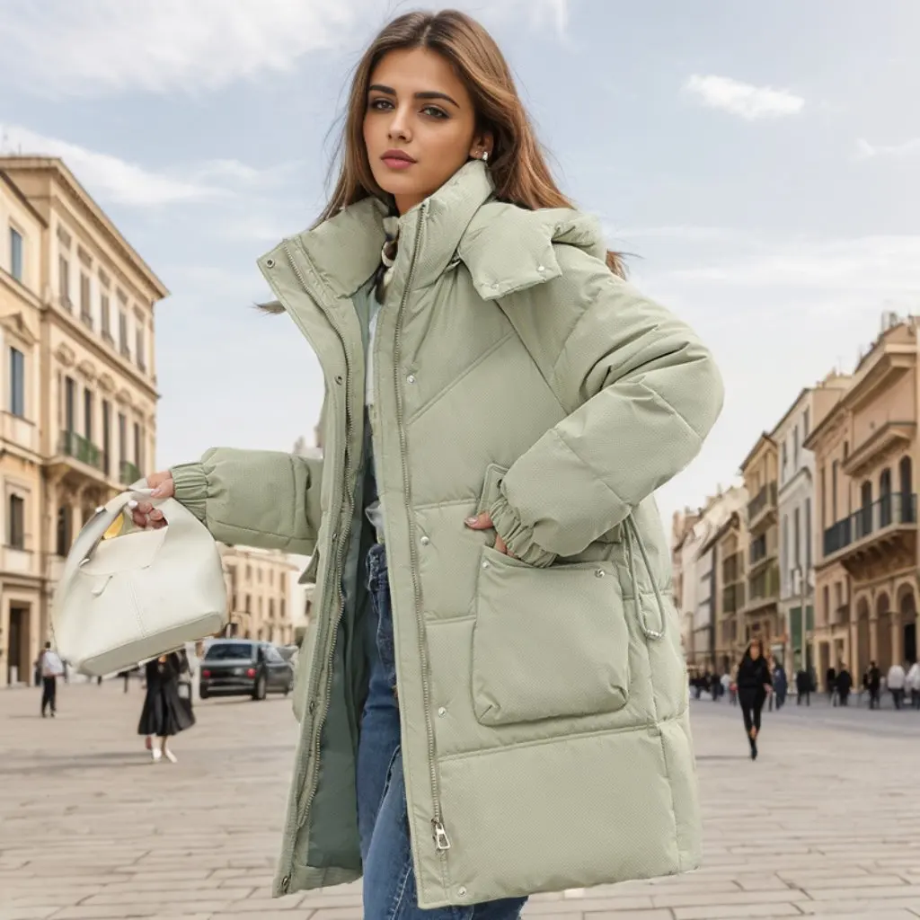 

Women's Thickened Mid-Length Cotton-Padded Coat Loose plus Size Hooded Fashionable Spring Autumn Winter Jacket