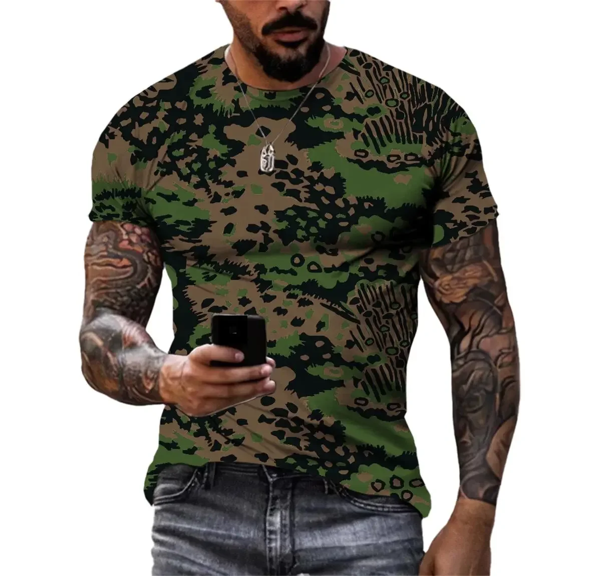 Summer Camouflage Pattern T-shirt Men\'s And Women\'s Fashion Casual Printed Clothing Oversized Street Clothing Short Sleeve Top