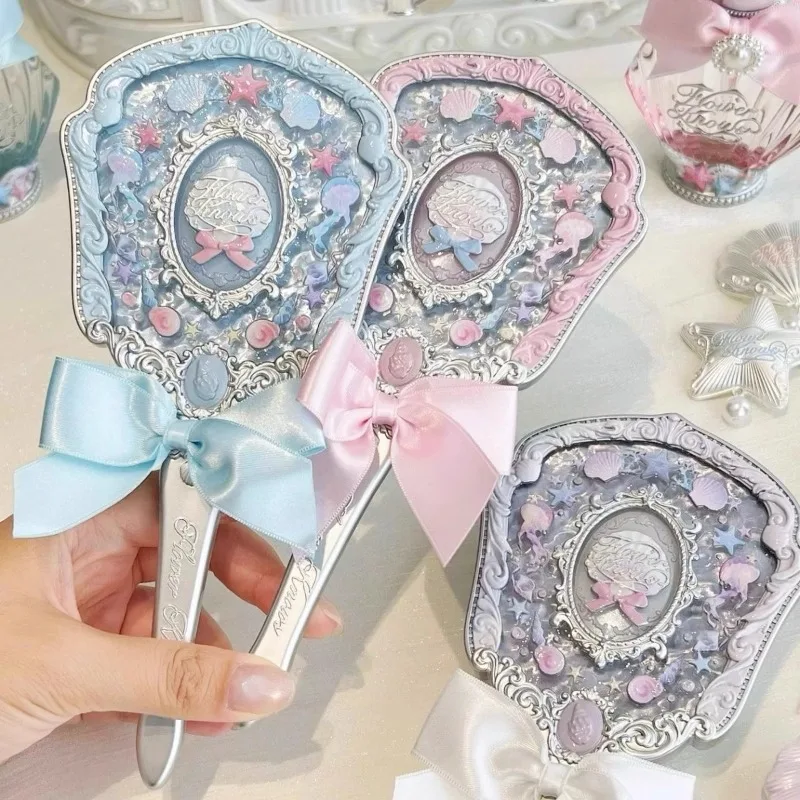 Flowerknows Makeup Hand  Shell Pearl Collection Makeup Mirrors High Beauty Portable Hand Mirror