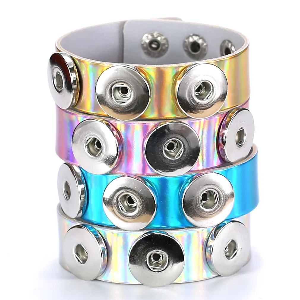 Simple style Punk Harajuku Sex appeal Easy Fashion Handwork Button Laser Reflect light Leather Snapper Bracelet Wristband