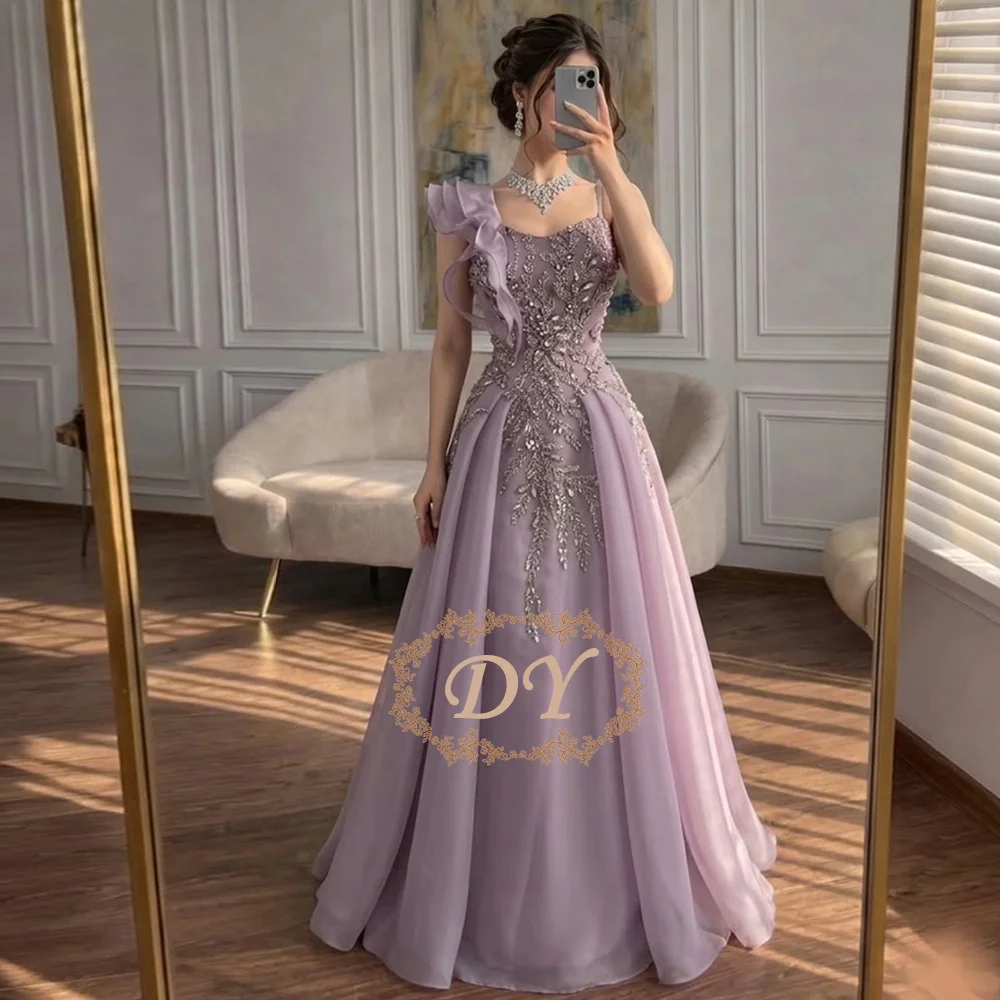 DY Luxuriöses Lila Organza Hochzeits- und Ballkleid mit Kristallapplikationen Formelles Abendkleid Maßgeschneiderte Vestidos De Fiesta