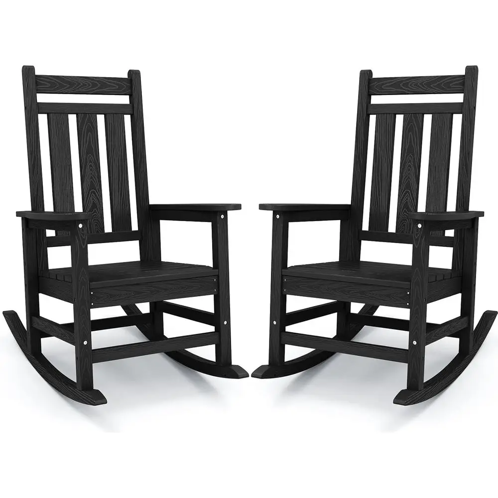 

Weather-Resistant Outdoor Rocking Chair Set of 2, High-Back Patio Rockers for Garden and Lawn in Black