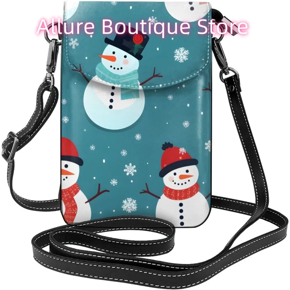 

Рождественская сумка через плечо со снеговиком для женщин, маленькая дорожная сумка из искусственной кожи для мобильного телефона, легкий мини-кошелек для телефона, кошелек C