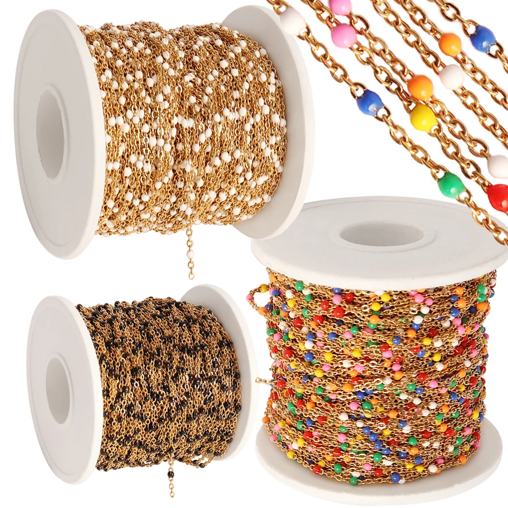 Chaîne de perles Boho en acier inoxydable, 1 M/lot, câble en émail, boule de perles colorées, chaîne pour la fabrication de bijoux, fournitures de collier, bricolage