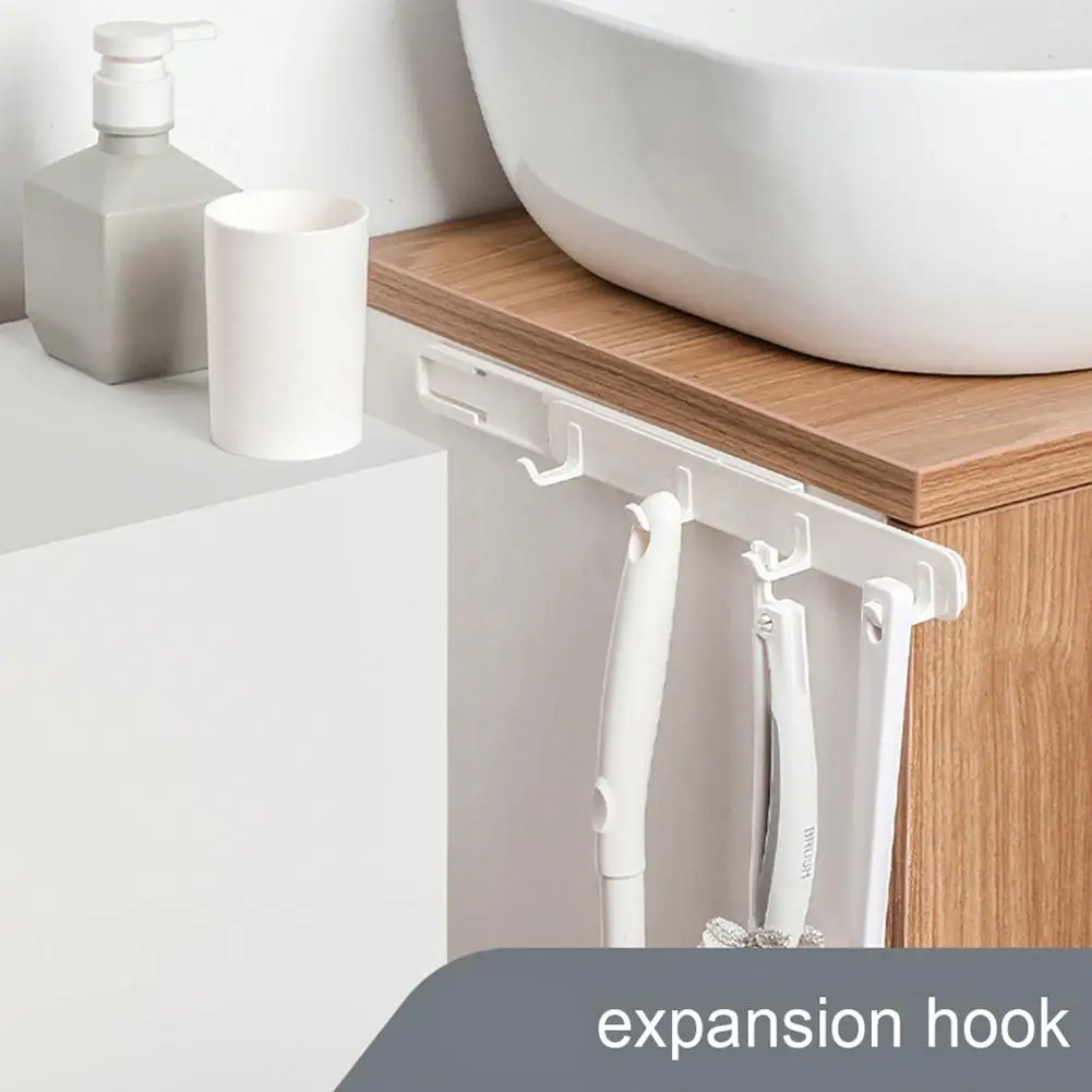  Hook Rack For Kitchen, Bedroom, Bathroom No-Drill, Pull-Out Plastic Hooks With Four Rows For Behind Door Or Cabinet X9S6