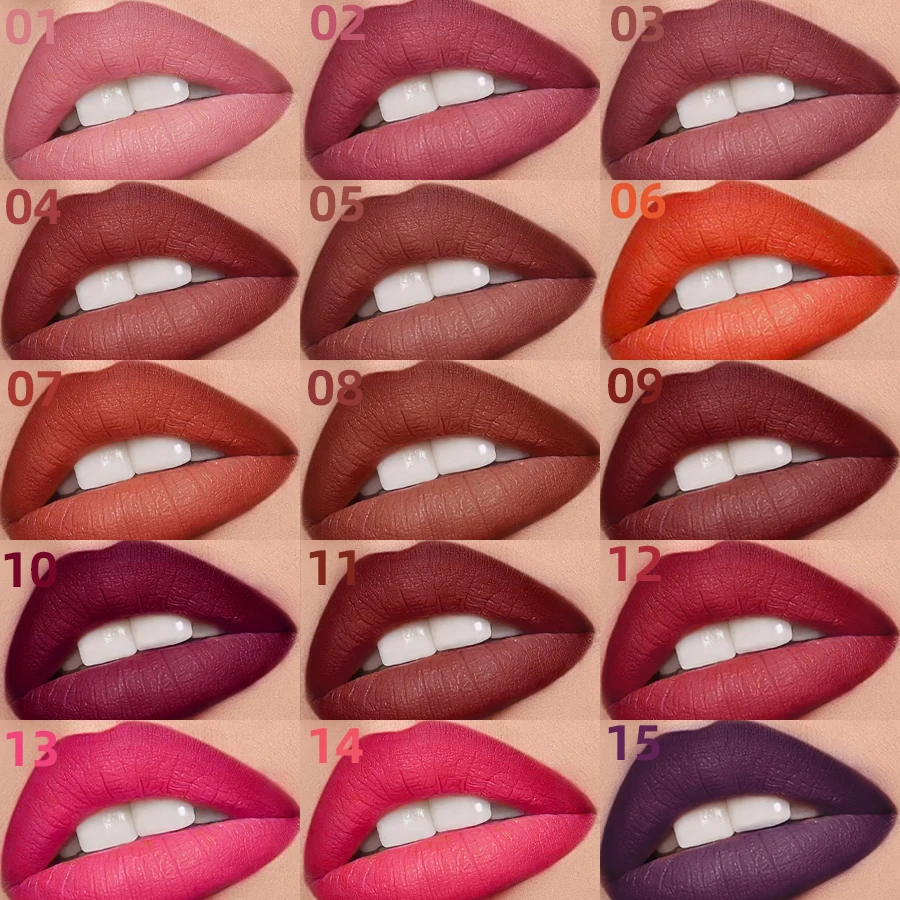Caneta batom à prova d'água, 15 cores, sexy, vermelho, rosa, fosco, contorno, batom de longa duração, delineador labial, maquiagem cosmética, 1 peça