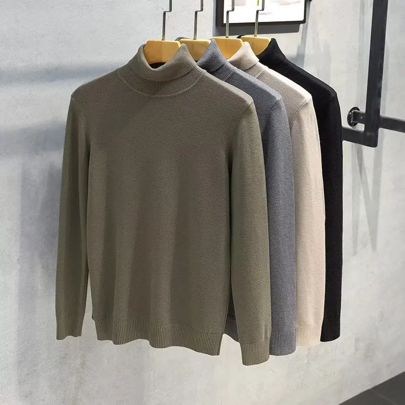 

High Collar Men's Knitwear Autumn Winter Warm Casual Slim Fit Leisure Pure Color Knitted Sweater Faionable Ci Sle