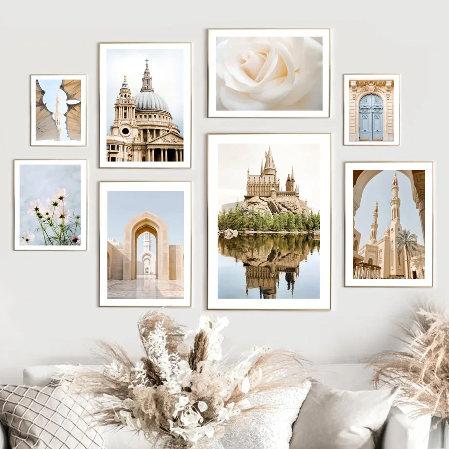 

Muslim Rose Wall Art Canvas Painting - Islamic Mosque Religion Church Theme Nordic Poster Print for Living Room Decor